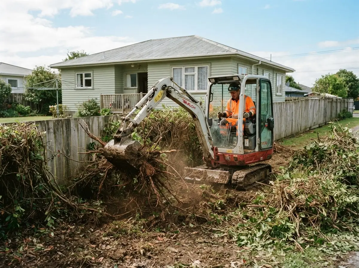 Hedge being removed from a residential property